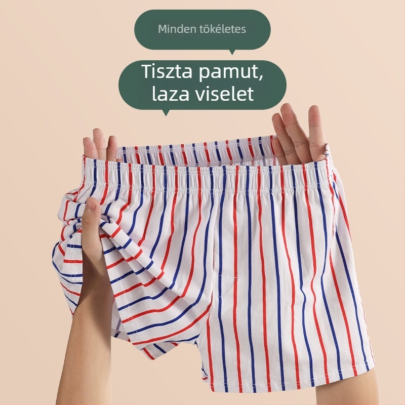 Férfi pamutból készült lélegző boxeralsó, laza szabású, középmagas derekú, 90–95% pamut, egész évben