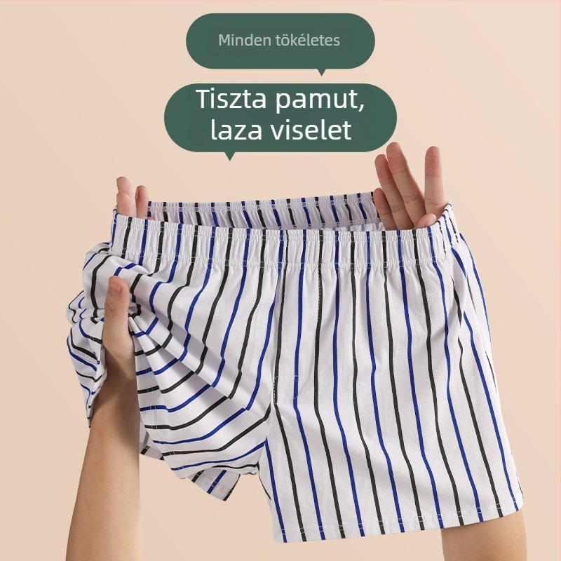 Férfi pamutból készült lélegző boxeralsó, laza szabású, középmagas derekú, 90–95% pamut, egész évben