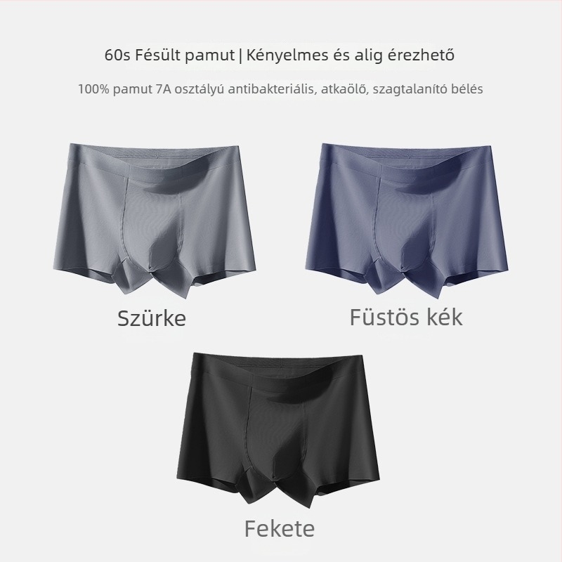Férfi pamut boxer alsó, nagy méret, középmagas derekú, varrat nélküli, lélegző, antibakteriális