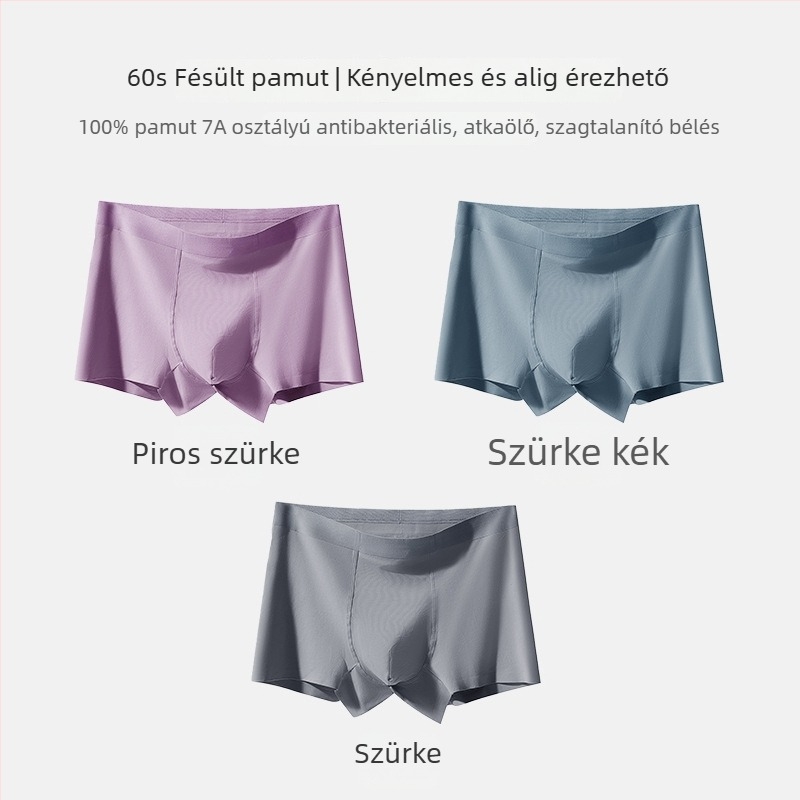 Férfi pamut boxer alsó, nagy méret, középmagas derekú, varrat nélküli, lélegző, antibakteriális