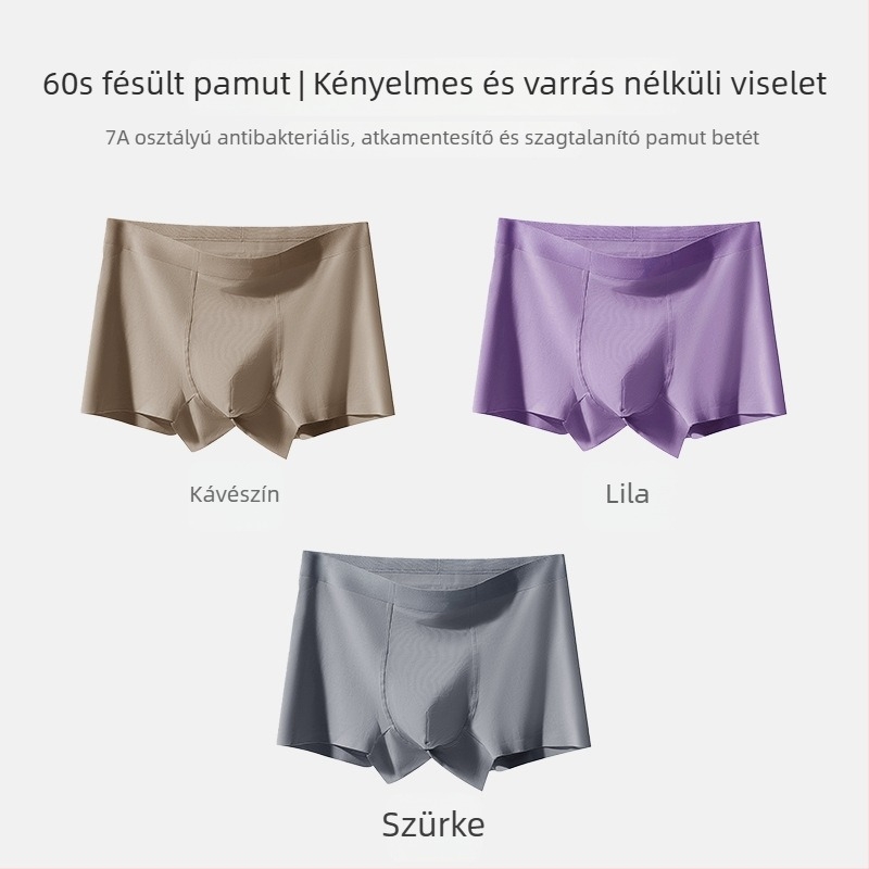 Férfi pamut boxer alsó, nagy méret, középmagas derekú, varrat nélküli, lélegző, antibakteriális