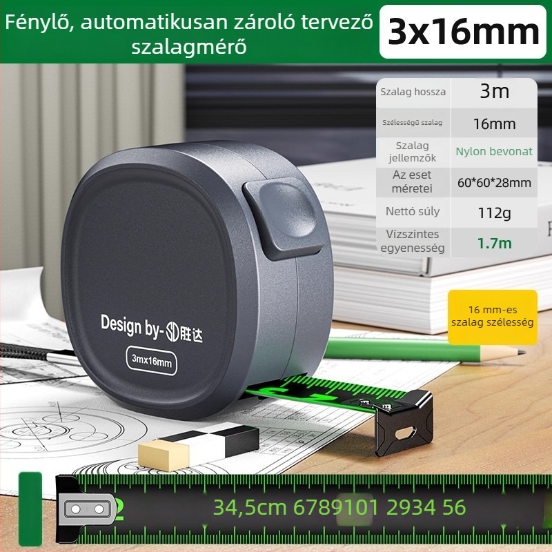 Shengda D36 Önszabályozó mérőszalag, 3 m hatótávolság, acél szalag