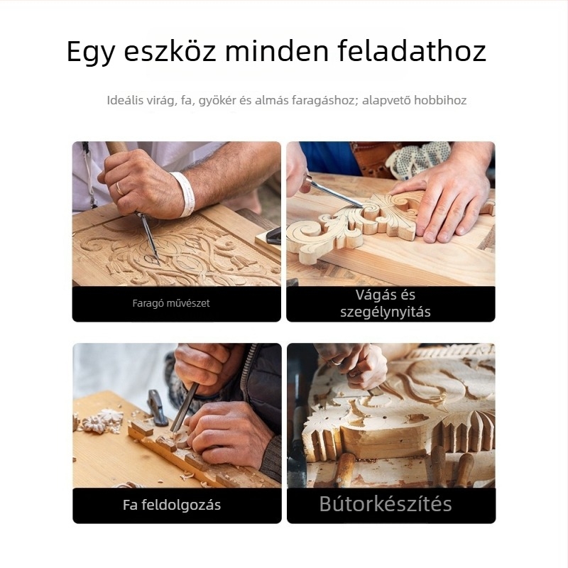 Fafaragó készlet keményfa vésőkkel és faragókéssel – sík és félkör alakú vésők, polírozás és gravírozás, kézzel készített barkácsfaeszközök