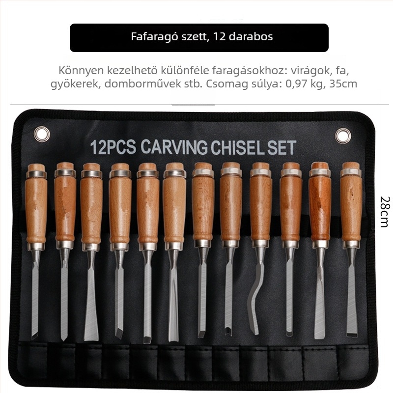 Fafaragó készlet keményfa vésőkkel és faragókéssel – sík és félkör alakú vésők, polírozás és gravírozás, kézzel készített barkácsfaeszközök