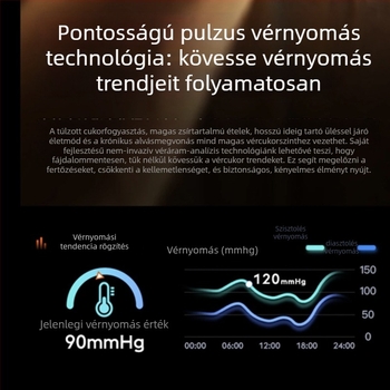Okosóra nem invazív vércukormérés, húgysav monitorozás, vérnyomás és pulzus, NFC offline fizetés