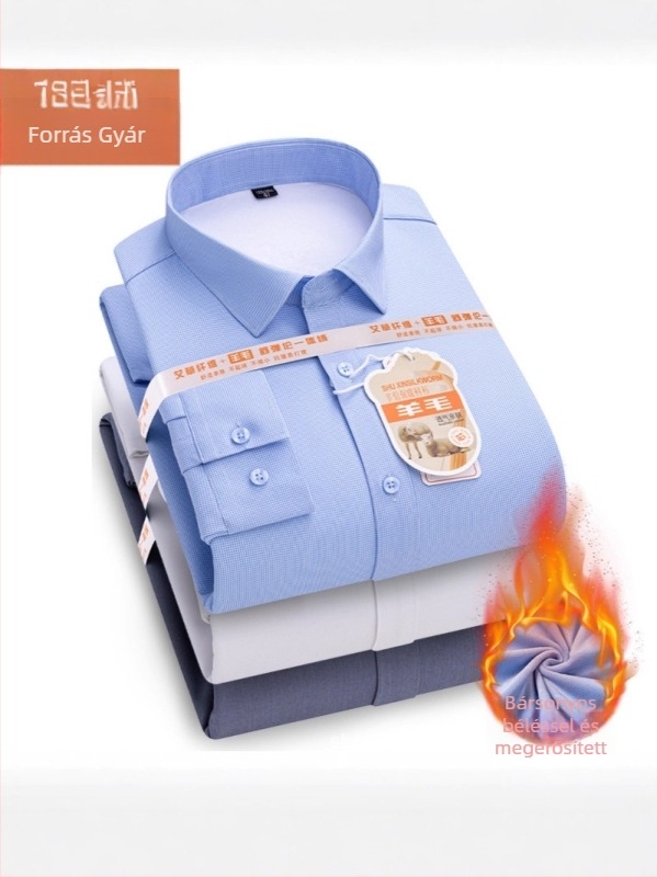 Férfi gyapjúkeverékből készült ing bársonybéléssel, téli vastag kivitel, hosszú ujjú, négyzetes gallérral