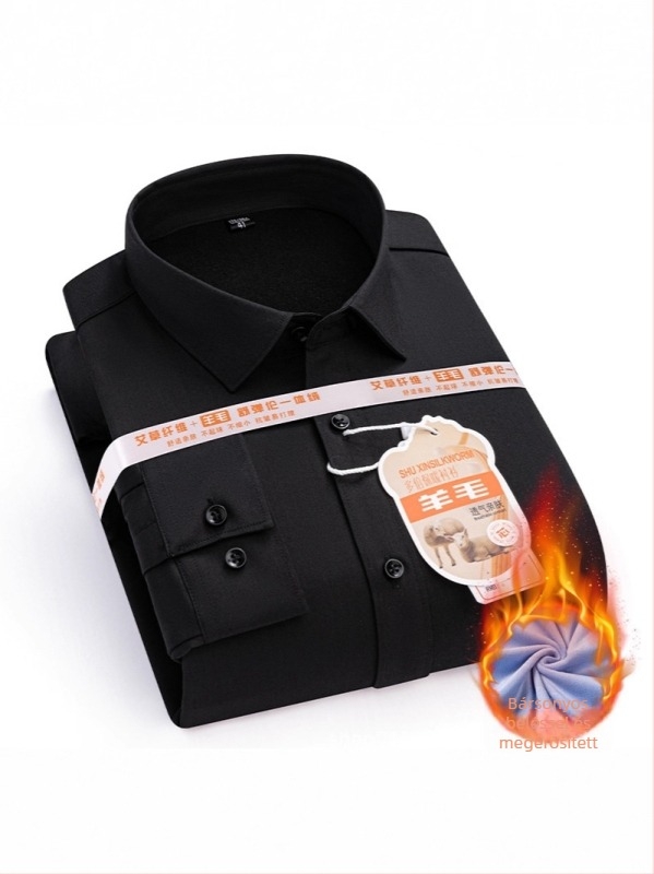 Férfi gyapjúkeverékből készült ing bársonybéléssel, téli vastag kivitel, hosszú ujjú, négyzetes gallérral