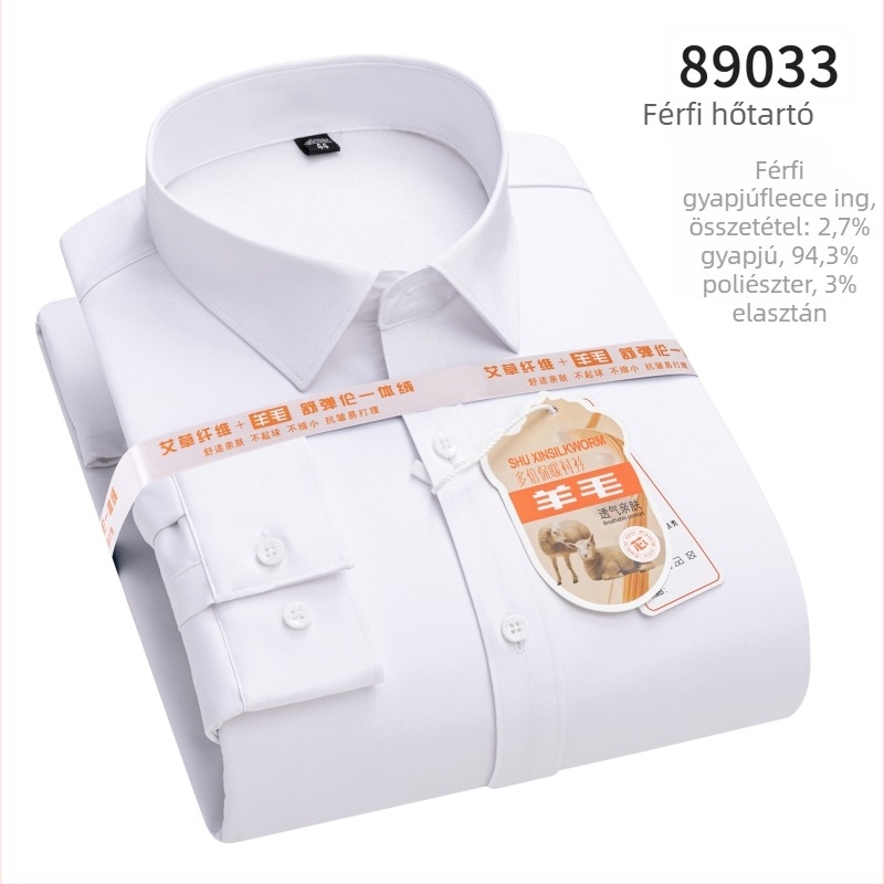 Férfi gyapjúkeverékből készült ing bársonybéléssel, téli vastag kivitel, hosszú ujjú, négyzetes gallérral