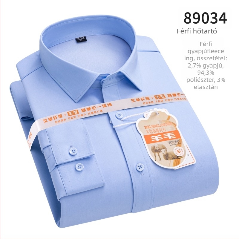 Férfi gyapjúkeverékből készült ing bársonybéléssel, téli vastag kivitel, hosszú ujjú, négyzetes gallérral