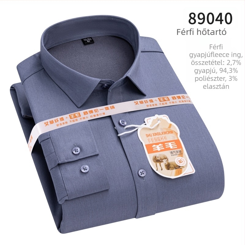 Férfi gyapjúkeverékből készült ing bársonybéléssel, téli vastag kivitel, hosszú ujjú, négyzetes gallérral