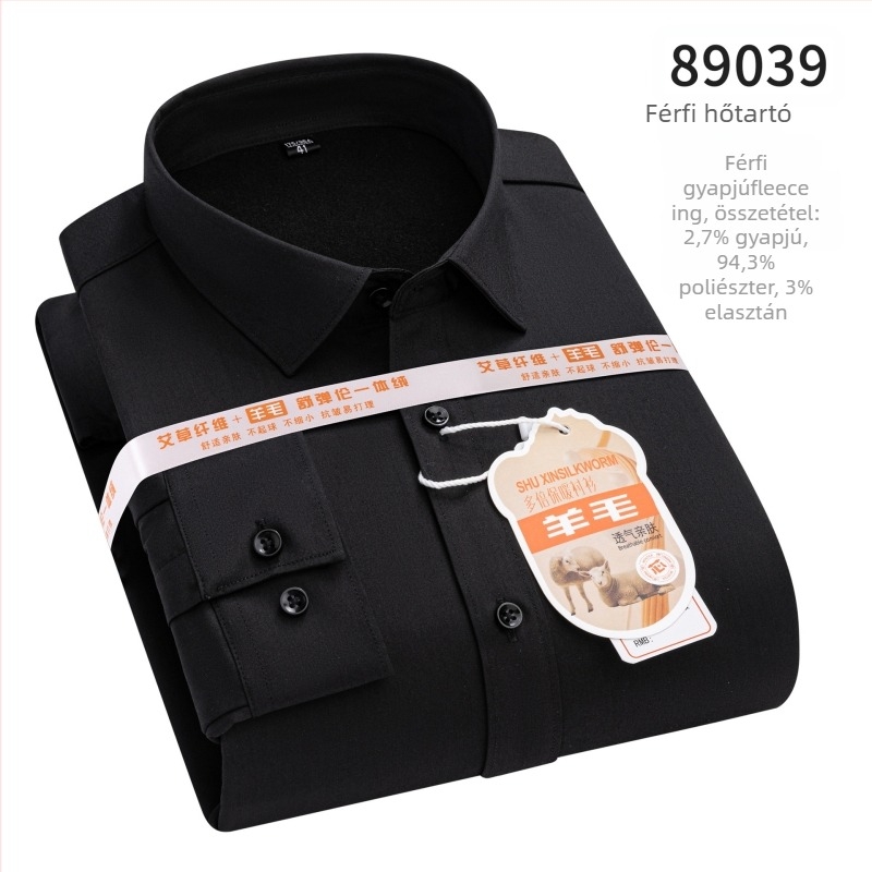 Férfi gyapjúkeverékből készült ing bársonybéléssel, téli vastag kivitel, hosszú ujjú, négyzetes gallérral