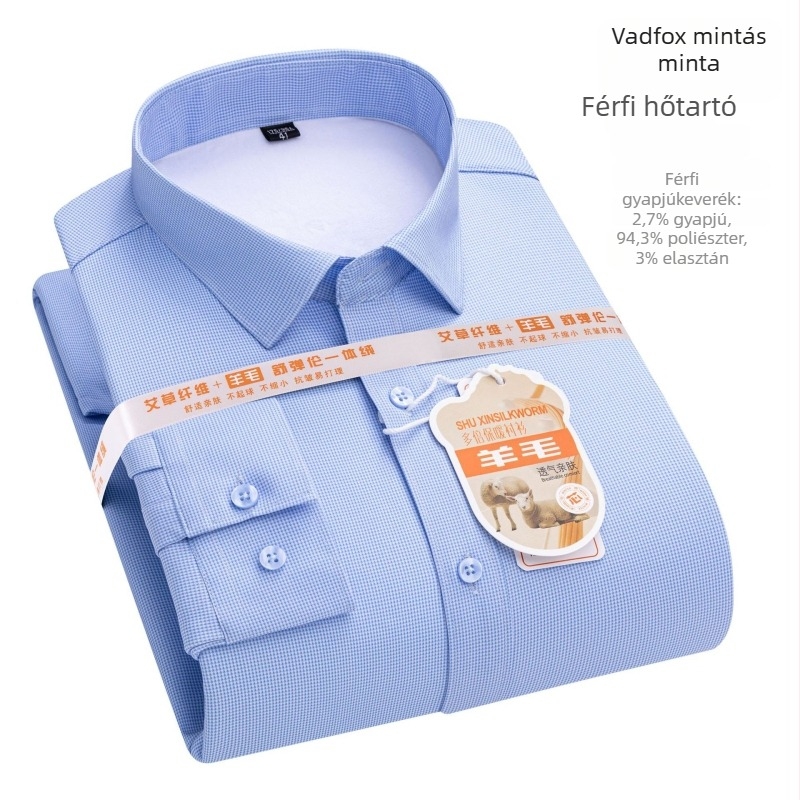 Férfi gyapjúkeverékből készült ing bársonybéléssel, téli vastag kivitel, hosszú ujjú, négyzetes gallérral