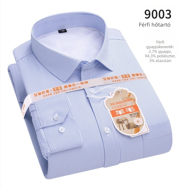 Férfi gyapjúkeverékből készült ing bársonybéléssel, téli vastag kivitel, hosszú ujjú, négyzetes gallérral