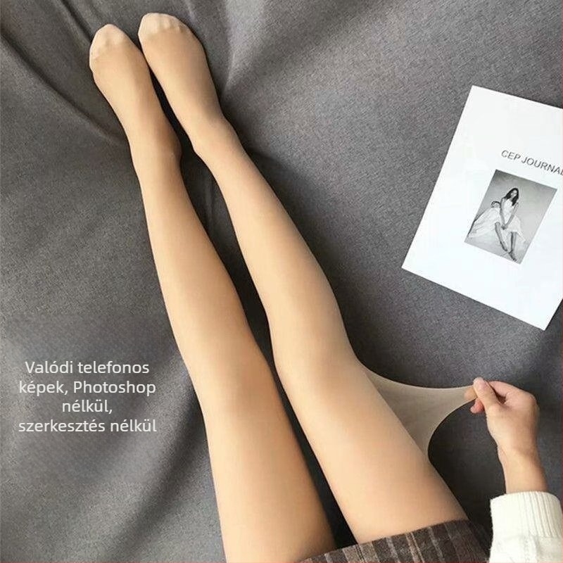 Rejtett női harisnya fleece-béléses téli használatra, meleg, 9/10 hossz, közepes vastagság, 70% poliészter