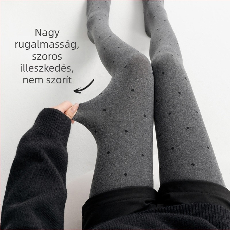 Velúr harisnyanadrág hullám‑pöttyös mintával, közepes vastagság, egyoldali ágyéktáji kivitel, viszkóz 70–80%