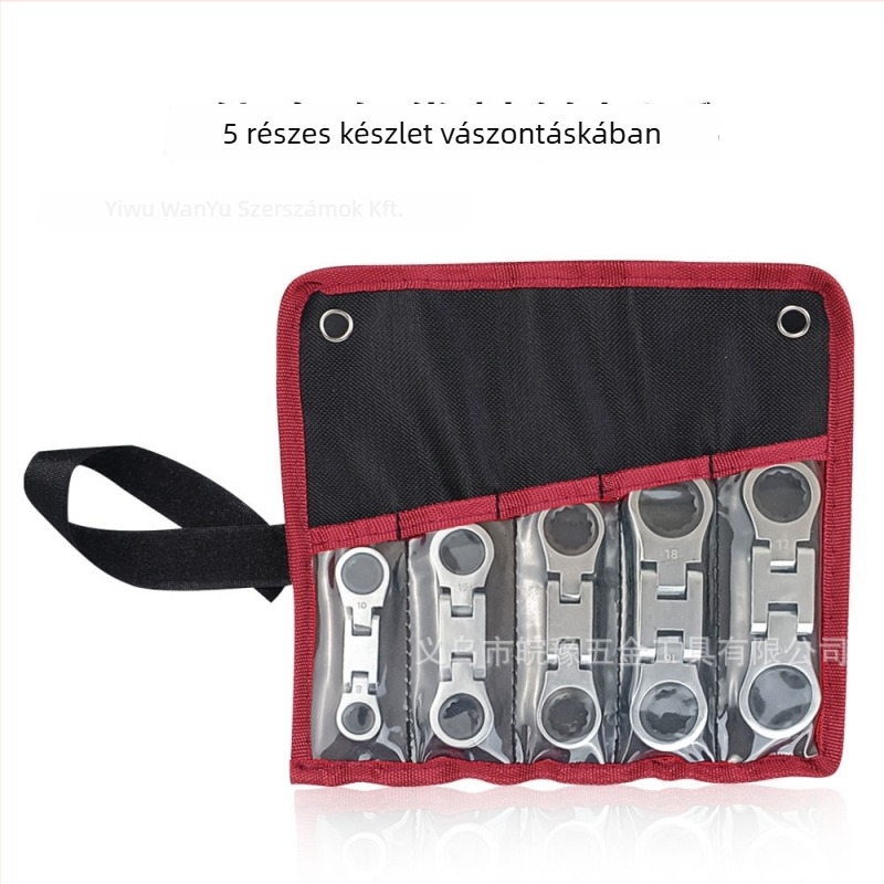 5 részes csattanókulcs készlet állítható fejjel, hordozható textil tokban — Wanyu hardware, króm-vanádium acél, gépjavításra
