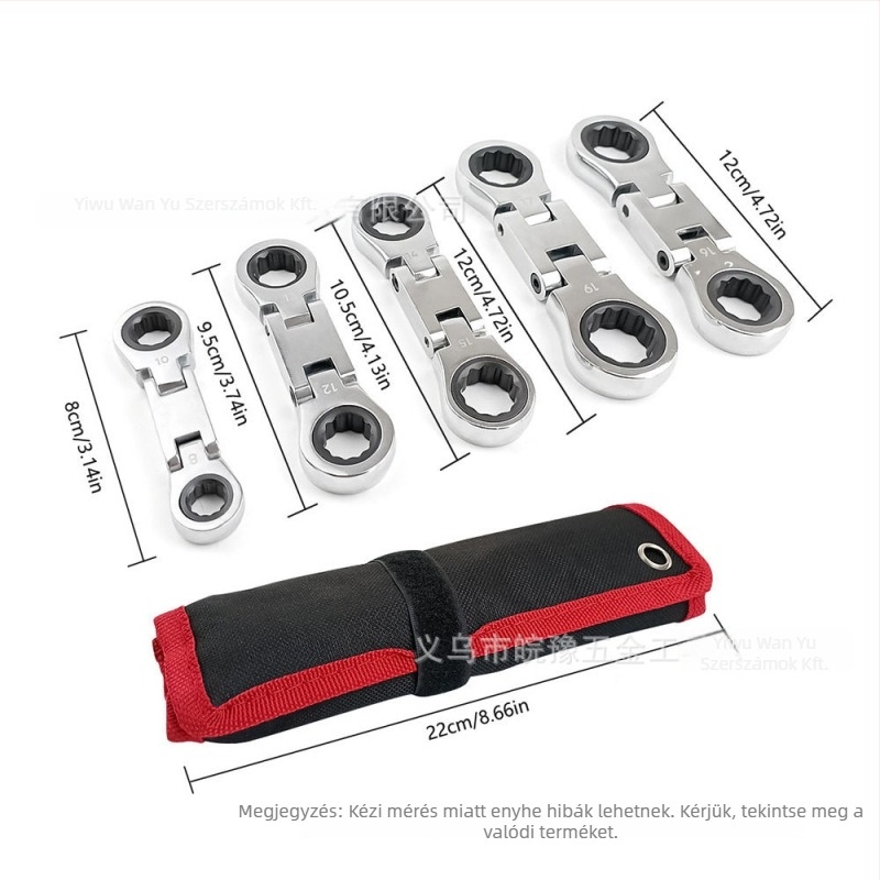 5 részes csattanókulcs készlet állítható fejjel, hordozható textil tokban — Wanyu hardware, króm-vanádium acél, gépjavításra
