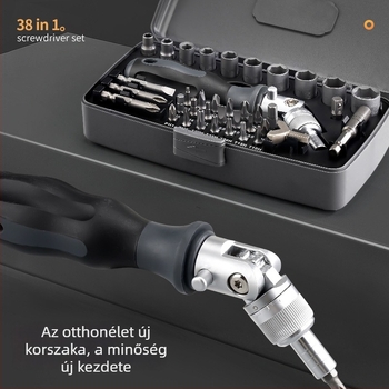 38-in-1 Multifunkcionális csavarhúzó készlet háztartási és motorkerékpár javításokhoz — króm-vanádium acél, 38 darab