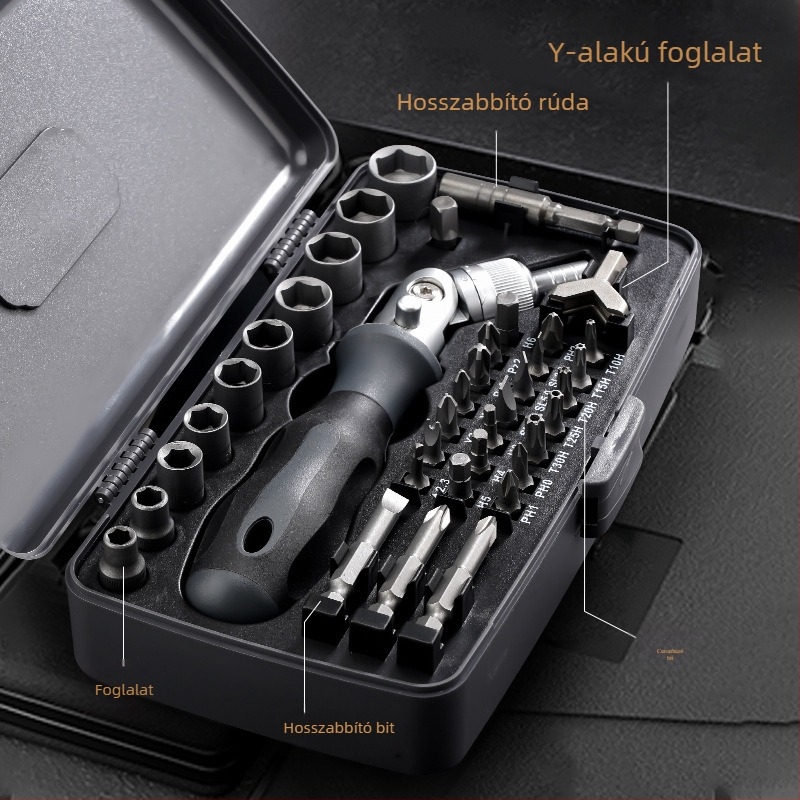 38-in-1 Multifunkcionális csavarhúzó készlet háztartási és motorkerékpár javításokhoz — króm-vanádium acél, 38 darab