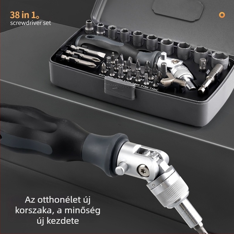 38-in-1 Multifunkcionális csavarhúzó készlet háztartási és motorkerékpár javításokhoz — króm-vanádium acél, 38 darab