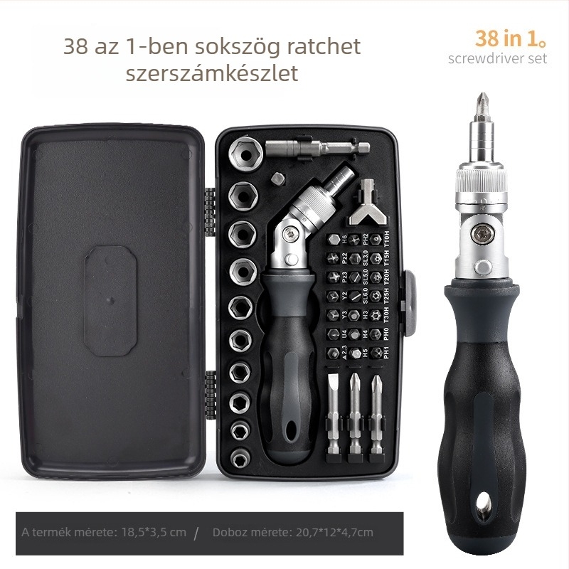 38-in-1 Multifunkcionális csavarhúzó készlet háztartási és motorkerékpár javításokhoz — króm-vanádium acél, 38 darab