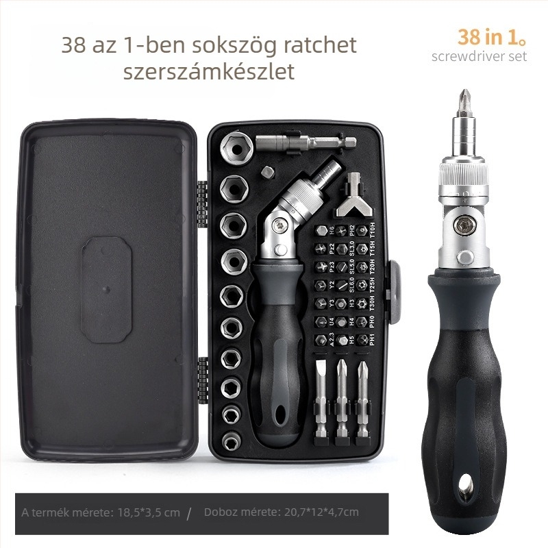 38-in-1 Multifunkcionális csavarhúzó készlet háztartási és motorkerékpár javításokhoz — króm-vanádium acél, 38 darab
