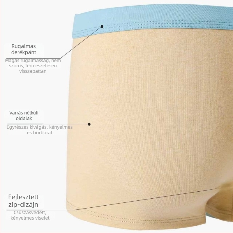 Férfi pamut boxerek középső derekú, lélegző, antibakteriális, 90–95% pamut, kötött