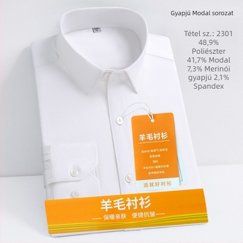 Férfi modal ing tavasz-őszre, hosszú ujjú, négyszögletes gallér, vastagabb anyag, üzleti casual stílus, vasalás nélkül, bőrbarát