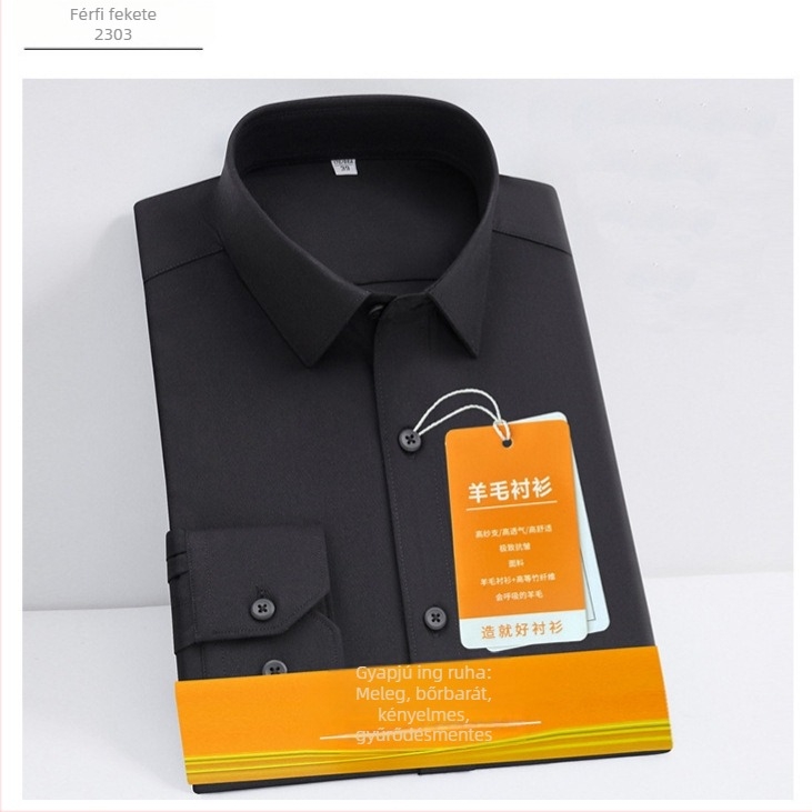 Férfi modal ing tavasz-őszre, hosszú ujjú, négyszögletes gallér, vastagabb anyag, üzleti casual stílus, vasalás nélkül, bőrbarát