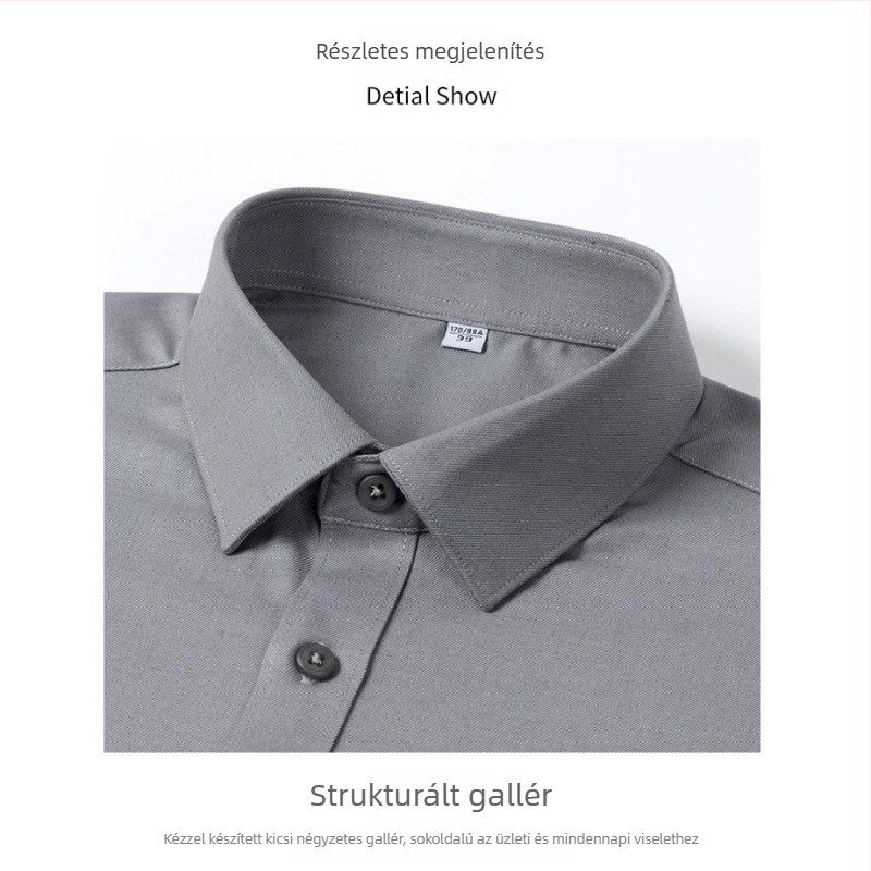 Férfi modal ing tavasz-őszre, hosszú ujjú, négyszögletes gallér, vastagabb anyag, üzleti casual stílus, vasalás nélkül, bőrbarát