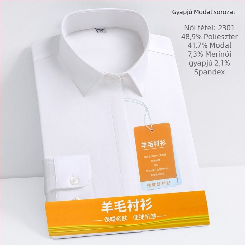 Férfi modal ing tavasz-őszre, hosszú ujjú, négyszögletes gallér, vastagabb anyag, üzleti casual stílus, vasalás nélkül, bőrbarát