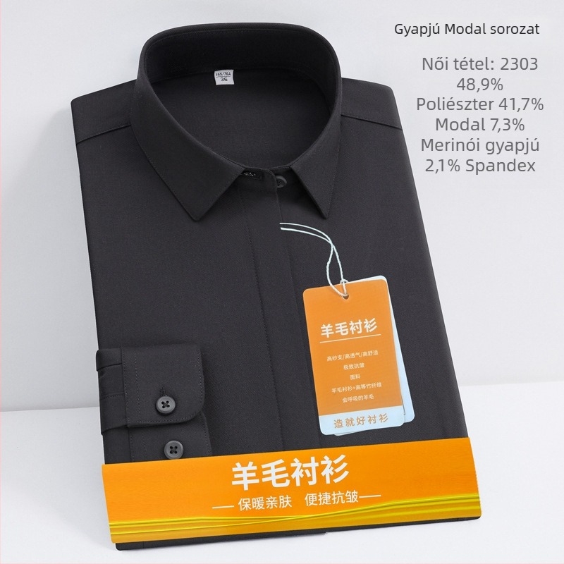 Férfi modal ing tavasz-őszre, hosszú ujjú, négyszögletes gallér, vastagabb anyag, üzleti casual stílus, vasalás nélkül, bőrbarát