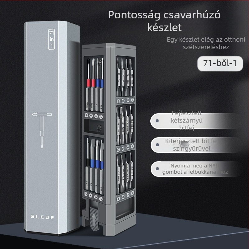 Mobiltelefon javításához 71-in-1 precíz kézi csavarhúzó készlet kettős fejjel, mágneses, CR-V acélból