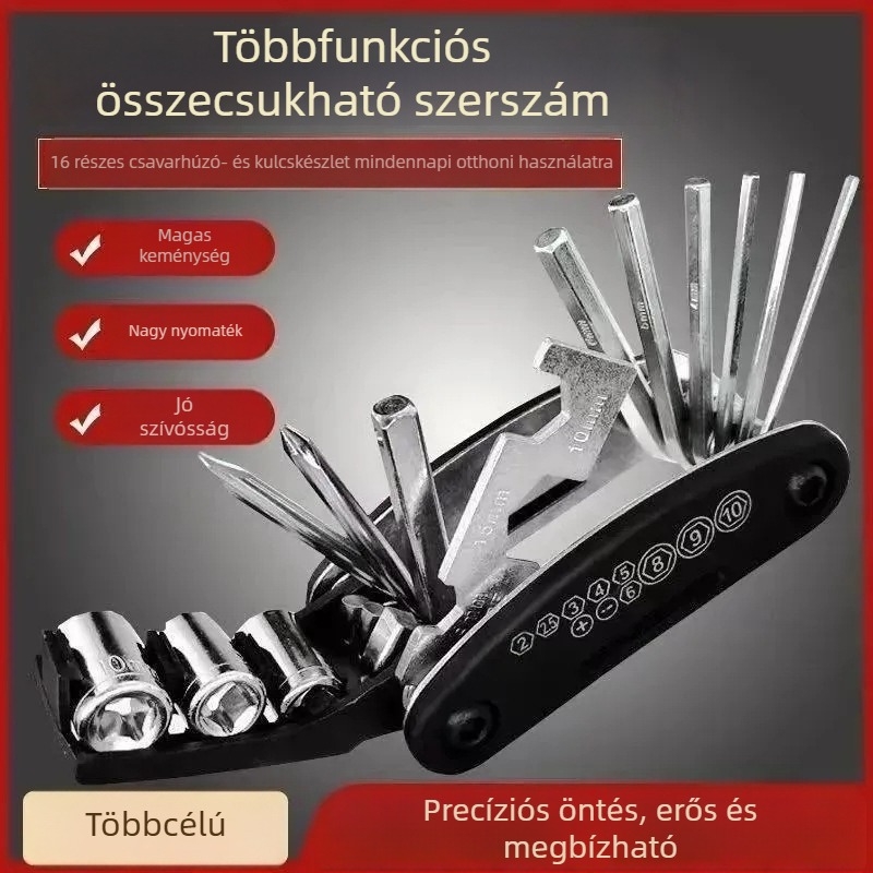 Kerékpár javítási és beállítási eszközök, hajtogatható csavarhúzó, bitkészlet és kulcs, 16 az 1-ben, multifunkcionális csavarhúzó készlet