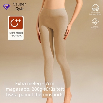Magas derekú pamut termo leggings fleece béléssel – vastag, 280 g, 9/10 hossz