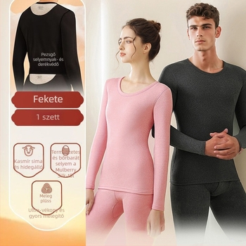 Pár számára Termál aláöltözet applikációval – kationikus poliészter, kétszeres rétegű, varratmentes, kerek nyakú, hosszú ujjú felső + nadrág, őszi-téli