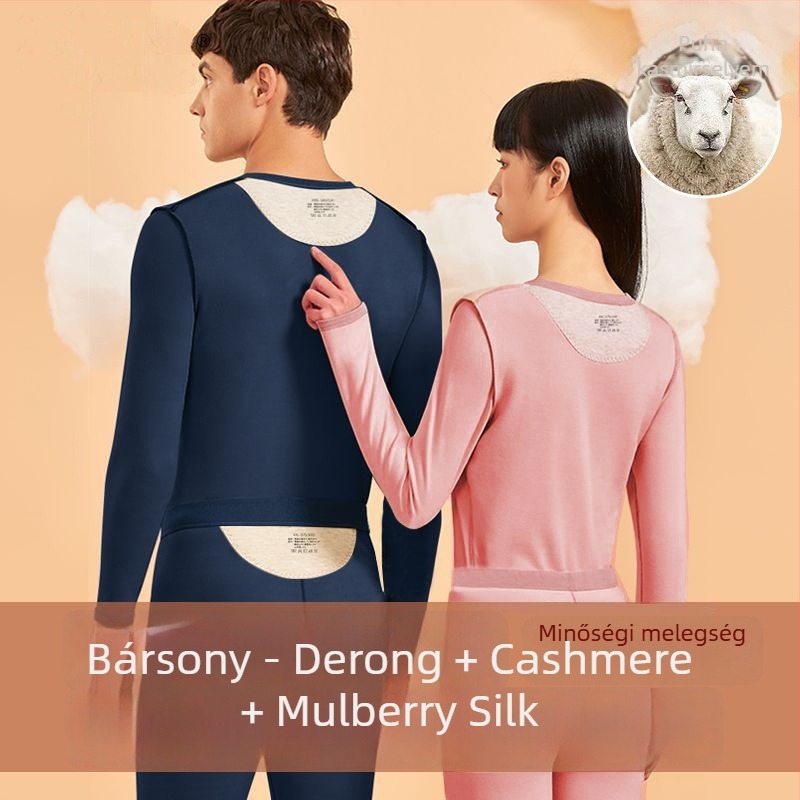 Pár számára Termál aláöltözet applikációval – kationikus poliészter, kétszeres rétegű, varratmentes, kerek nyakú, hosszú ujjú felső + nadrág, őszi-téli