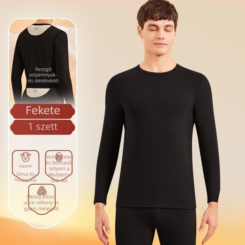 Pár számára Termál aláöltözet applikációval – kationikus poliészter, kétszeres rétegű, varratmentes, kerek nyakú, hosszú ujjú felső + nadrág, őszi-téli