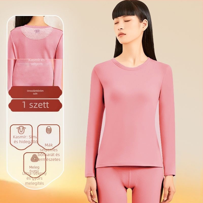 Pár számára Termál aláöltözet applikációval – kationikus poliészter, kétszeres rétegű, varratmentes, kerek nyakú, hosszú ujjú felső + nadrág, őszi-téli