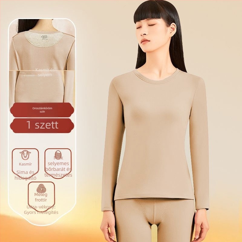 Pár számára Termál aláöltözet applikációval – kationikus poliészter, kétszeres rétegű, varratmentes, kerek nyakú, hosszú ujjú felső + nadrág, őszi-téli