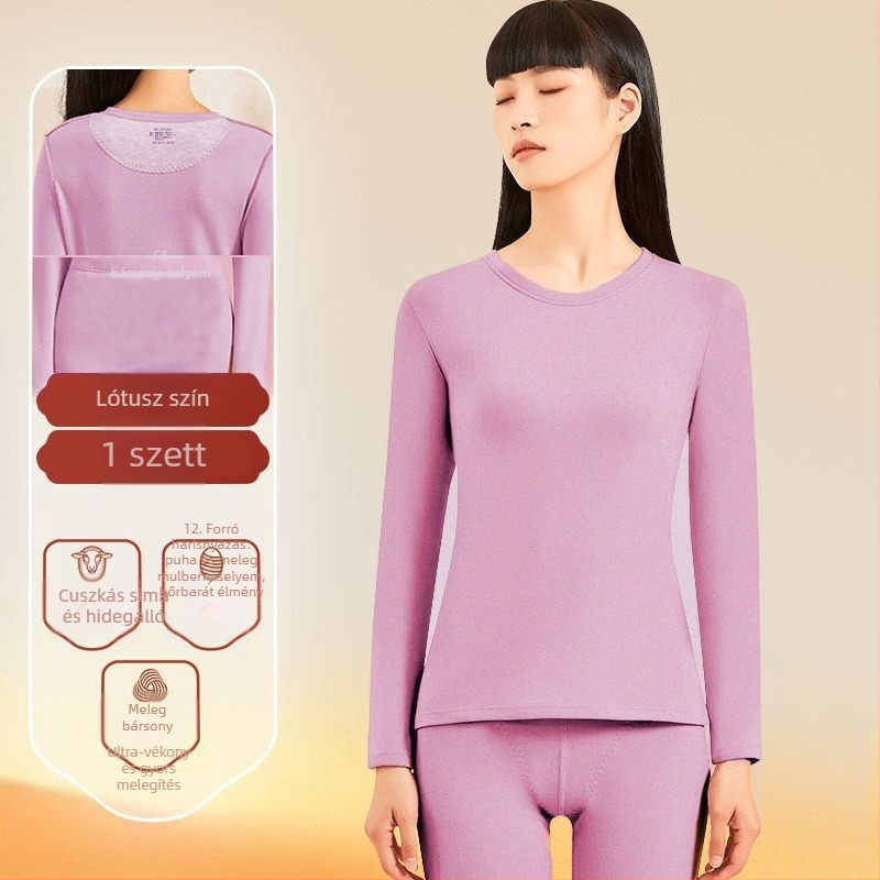 Pár számára Termál aláöltözet applikációval – kationikus poliészter, kétszeres rétegű, varratmentes, kerek nyakú, hosszú ujjú felső + nadrág, őszi-téli