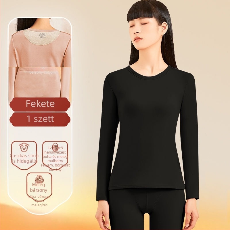 Pár számára Termál aláöltözet applikációval – kationikus poliészter, kétszeres rétegű, varratmentes, kerek nyakú, hosszú ujjú felső + nadrág, őszi-téli