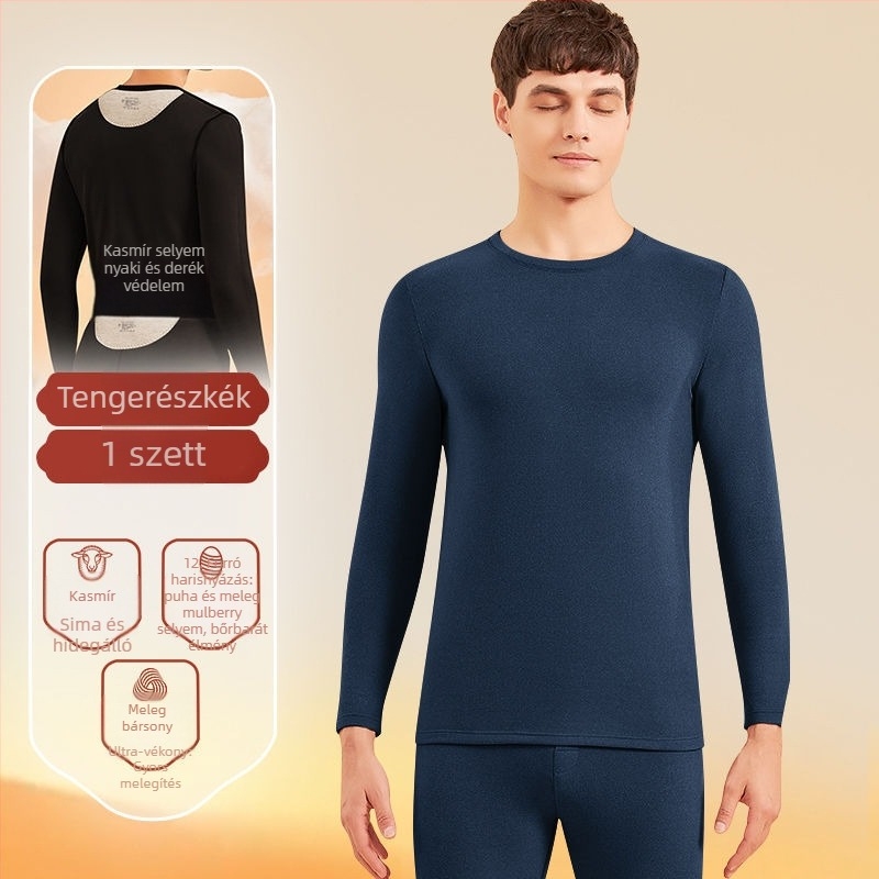 Pár számára Termál aláöltözet applikációval – kationikus poliészter, kétszeres rétegű, varratmentes, kerek nyakú, hosszú ujjú felső + nadrág, őszi-téli