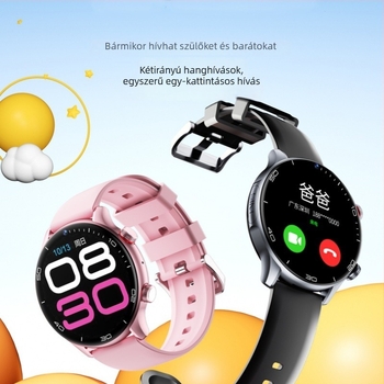 Gyerekeknek szánt okosóra telefonfunkcióval – SIM-kártya bemenet, érintés+gombos működés, szilikon szíj, kerek számlap, kamera