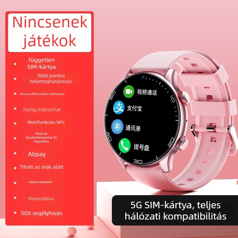 Gyerekeknek szánt okosóra telefonfunkcióval – SIM-kártya bemenet, érintés+gombos működés, szilikon szíj, kerek számlap, kamera