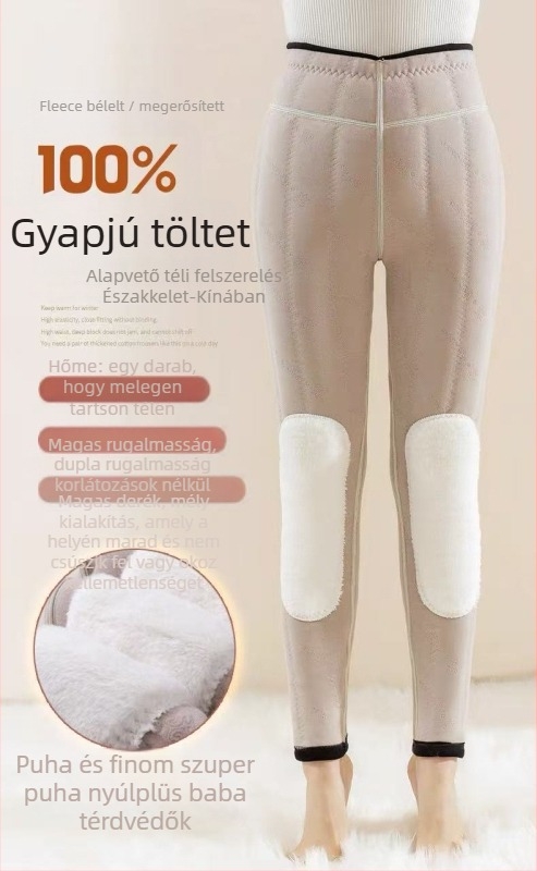 Női termikus nadrág, magas derekú, fleece-béléssel, térdvédős, öt rétegű, extra vastag téli belső nadrág