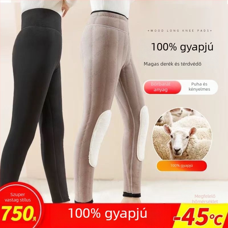 Női termikus nadrág, magas derekú, fleece-béléssel, térdvédős, öt rétegű, extra vastag téli belső nadrág