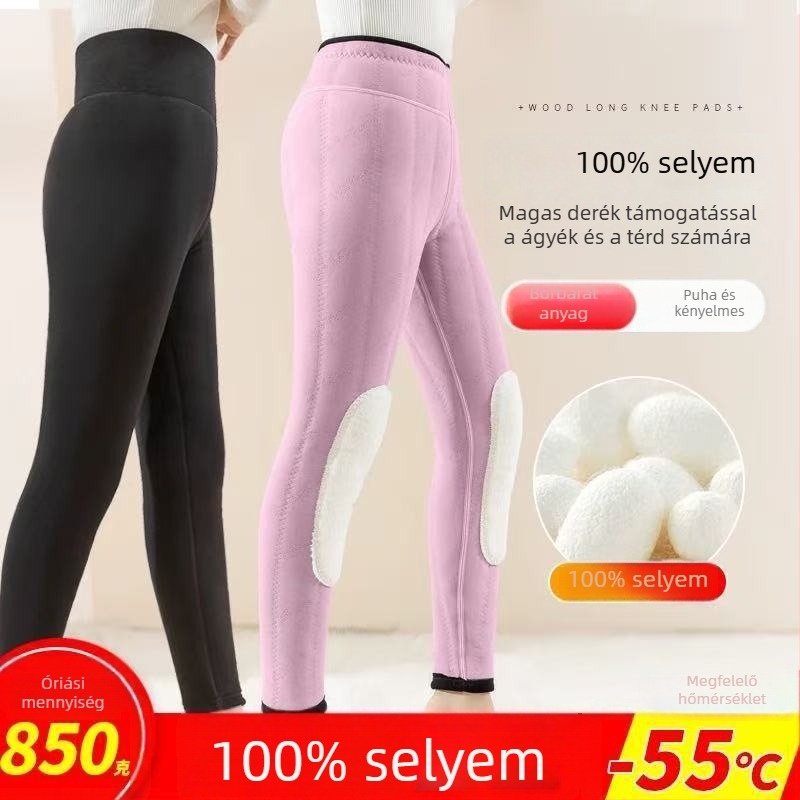 Női termikus nadrág, magas derekú, fleece-béléssel, térdvédős, öt rétegű, extra vastag téli belső nadrág