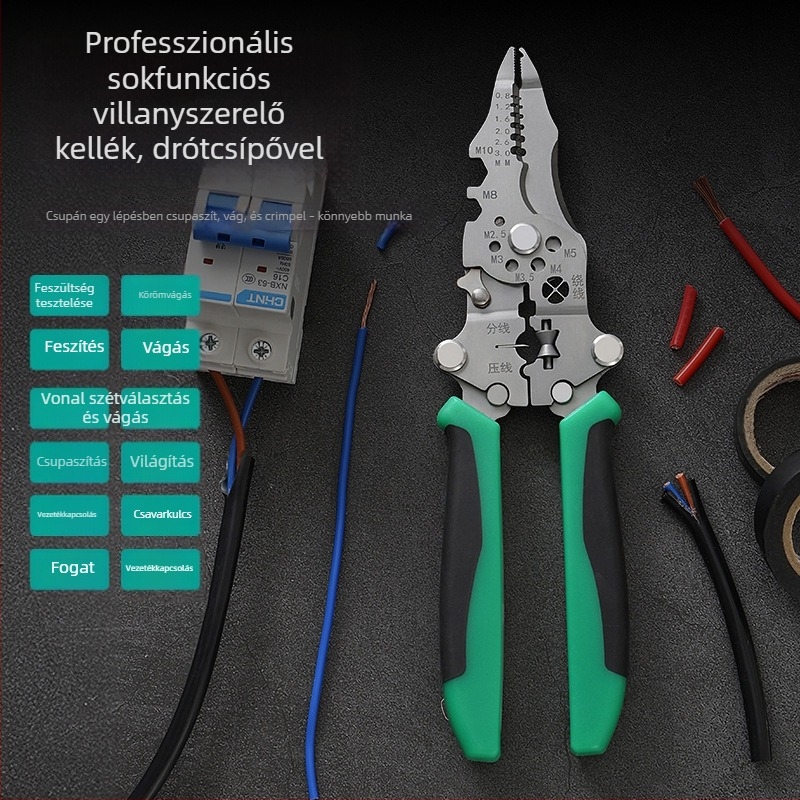 Rozsdamentes acélból készült összecsukható többfunkciós vezetékcsupaszító testerrel, villanyszerelőknek