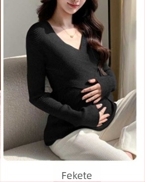 V-nyakú kismama kötött felső, slim fit, utcai stílus